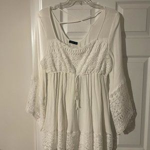 White Crochet Lace and Gauze Top